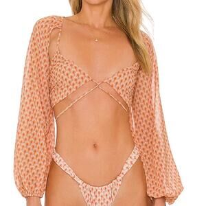 Tularosa Kordova Long Sleeve Crop Top in Orange and White Shell Print Size Small